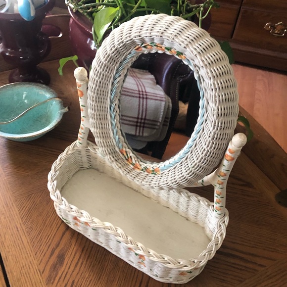 Vintage Bath Vintage White Wicker Vanity Mirror W Shelf Poshmark